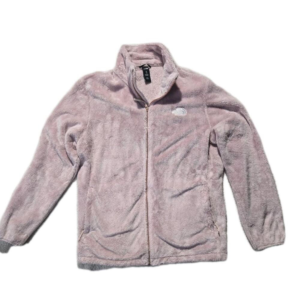 North Face Fluffy Soft Pink Rose Gold Zipper Zip Up Jacket Sweater Women's XL